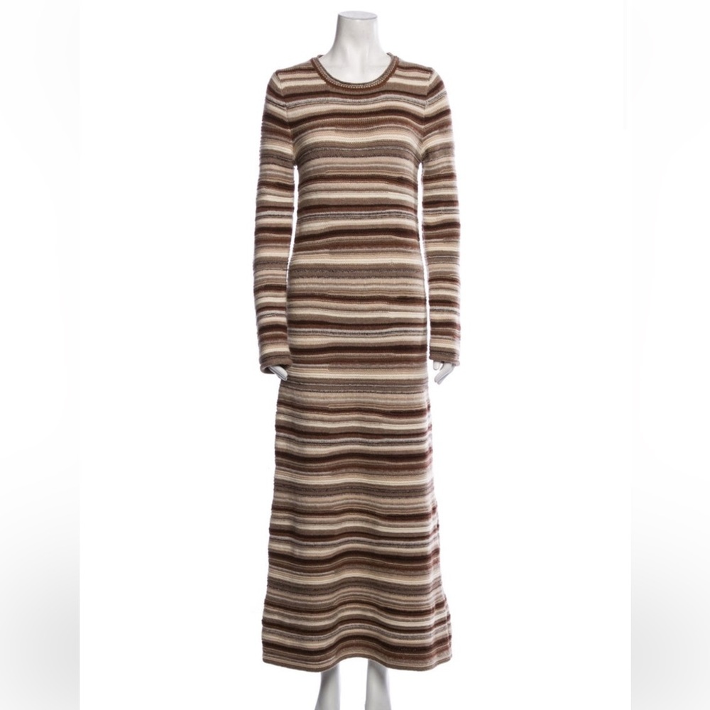Chloe Striped Cashmere Maxi Dress in Brown and Cream